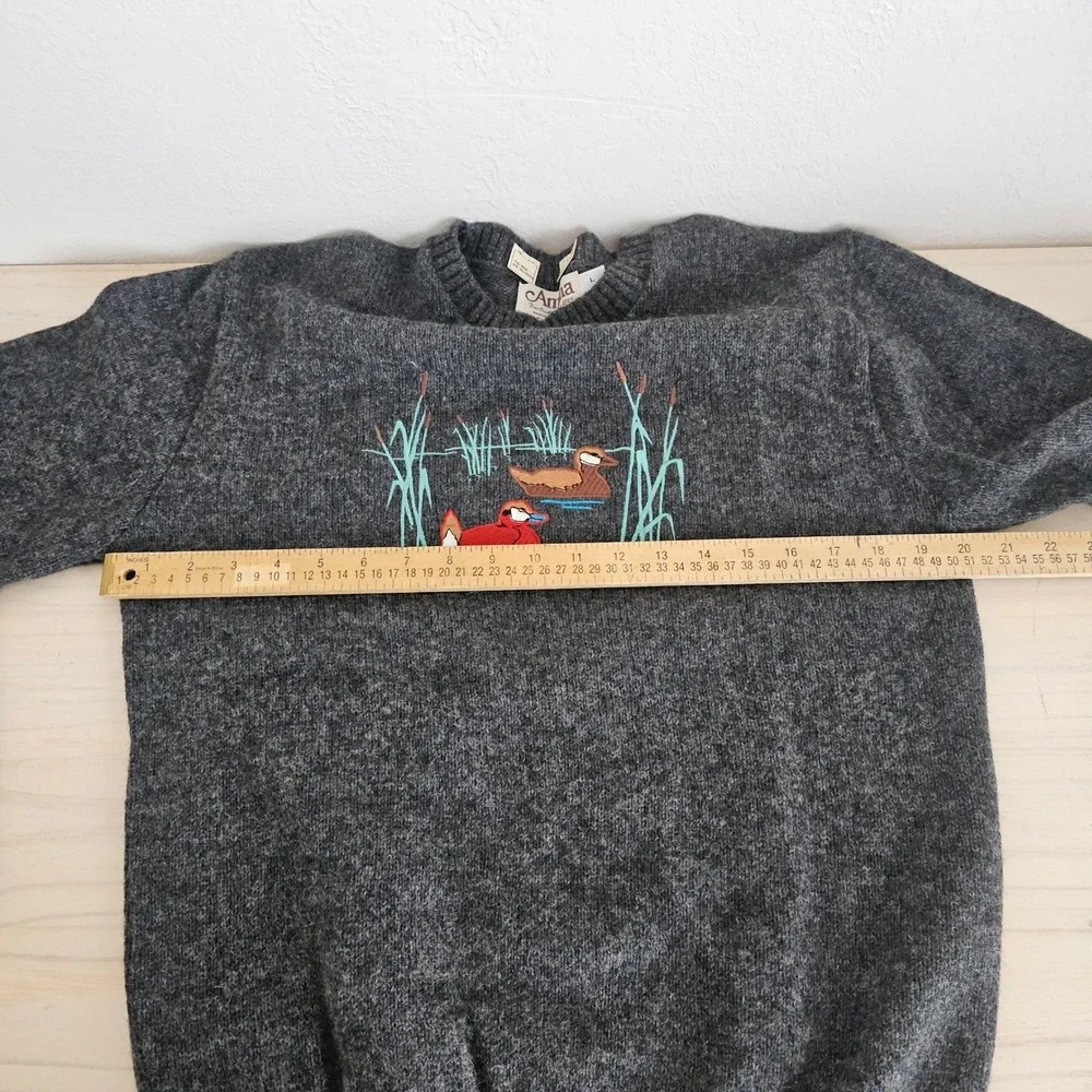 Amana Men's Grey Wool‎ Blend Duck Embroidered Fair Isle Vintage Sweater L USA